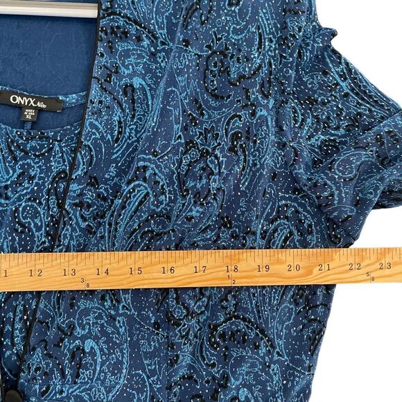 ONYX Nite Twin Set Sapphire Teal Blue Glitter Cardigan Formal Bridal Women's XL - Picture 9 of 12